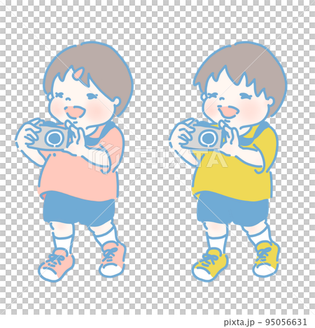 用相機拍照的女孩和男孩(現代色彩) 用相機拍照的女孩和男孩(現代色彩) 95056631