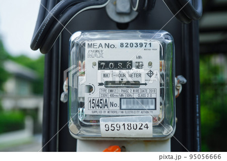 Bangkok, Thailand - May 15, 2022 Electric measuring power meter for energy cost at home and office. Bangkok, Thailand - May 15, 2022 Electric measuring power meter for energy cost at home and office. 95056666