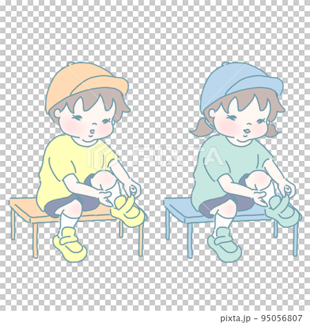 男孩和女孩穿鞋(柔和的顏色) 男孩和女孩穿鞋(柔和的顏色) 95056807