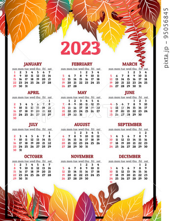 Calendar for 2023 year with colorful autumn leaves vector 95056845