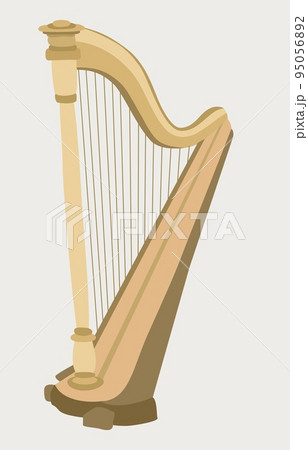 Harp. Plucked stringed musical instrument, consists of two frames located at an angle, between which many strings are stretched. 95056892