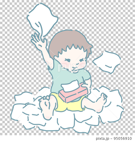 ティッシュを散らかす男の子(パステルカラー) 95056910