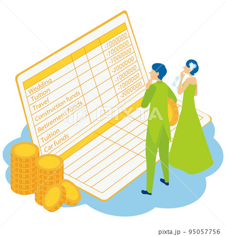 多額の結婚資金に悩む若い夫婦 95057756