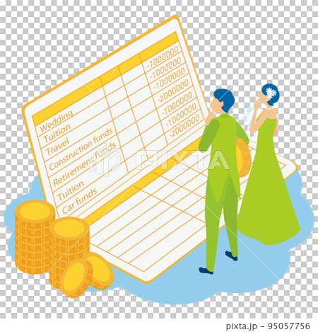 多額の結婚資金に悩む若い夫婦 95057756