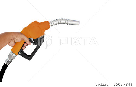 Oil dispenser handle, green color that separates from the background white background. Fuel system distributor, energy technology 95057843