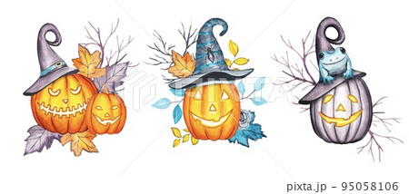 Set of watercolor pumpkins for halloween 95058106