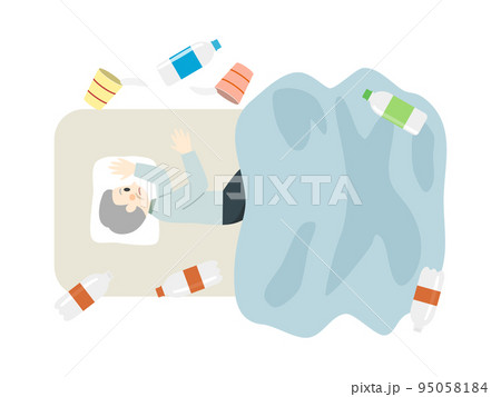 ゴミのある部屋で横になっている高齢者 95058184