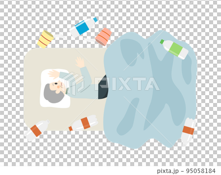 ゴミのある部屋で横になっている高齢者 95058184