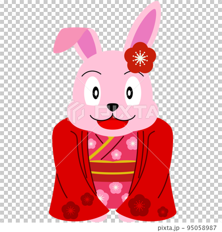 Rabbit New Year's card material (kimono) 95058987