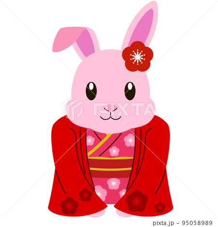 兎の年賀状素材(着物) 兎の年賀状素材(着物) 95058989
