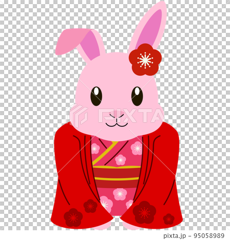 兎の年賀状素材(着物) 兎の年賀状素材(着物) 95058989
