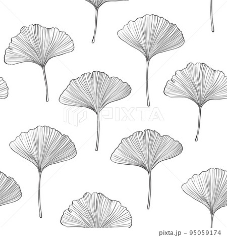 hand drawn Ginkgo biloba leaves seamless pattern 95059174