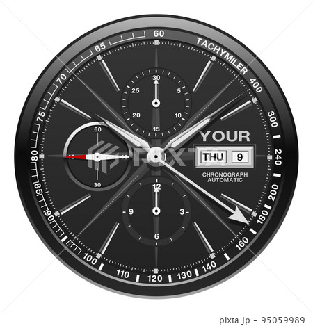 Realistic black grey metallic clock watch face chronograph luxury on white background vector 95059989