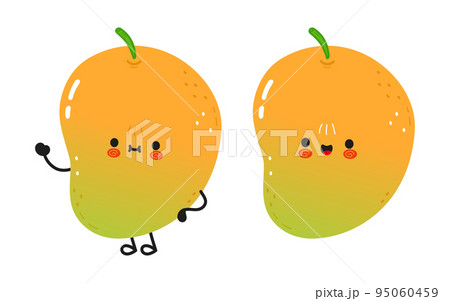 Cute funny mango character. Vector hand drawn cartoon kawaii character illustration icon. Isolated on white background. Mango character concept Cute funny mango character. Vector hand drawn cartoon kawaii character illustration icon. Isolated on white background. Mango character concept 95060459