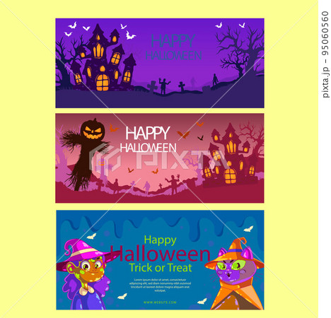 Vector set of three grunge Halloween spooky banners 95060560