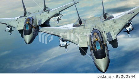 F-14A TOMCAT 第84戦闘飛行隊 VF-84 ジョリーロジャース 2機編隊飛行 正面の写真素材 [95060844] - PIXTA