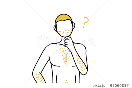 体毛が濃くて悩んでいる男性の線画、首をかしげて疑問に思うポーズ 95060857