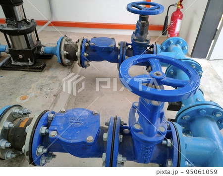JOHOR, MALAYSIA -AUGUST 1, 2022: Pipe valve is used to control the quantity of water or liquid passing through a pipe. This valve is also used for pipe connections. JOHOR, MALAYSIA -AUGUST 1, 2022: Pipe valve is used to control the quantity of water or liquid passing through a pipe. This valve is also used for pipe connections. 95061059