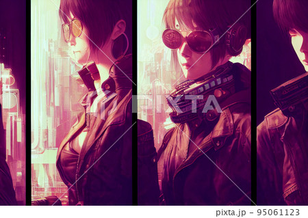 Cyberpunk anime teen girl, cyborg, android, - Stock Illustration  [100864766] - PIXTA