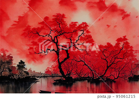 Japan, Japanese landscape with sakura, fuji mountain. Watercolor illustration, Japan, Japanese landscape with sakura, fuji mountain. Watercolor illustration, 95061215