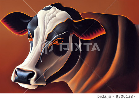 Cow portrait. Funny cow isolated on monochrome background. Farm animal. Cow illustration for package of milk Cow portrait. Funny cow isolated on monochrome background. Farm animal. Cow illustration for package of milk 95061237