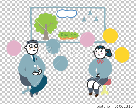 一名女學生在明亮的房間裡與醫生或輔導員交談插圖素材 95061319