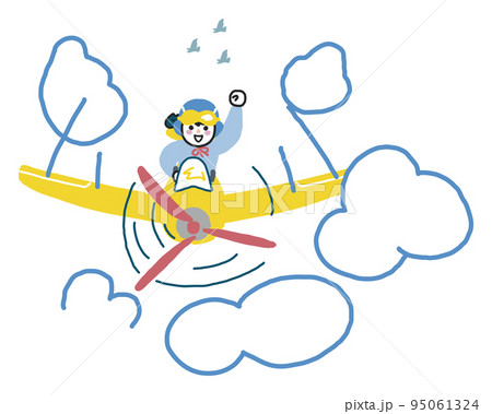 雲を蹴散らして爽快にプロペラ機を操縦する女子学生 イラスト素材 のイラスト素材