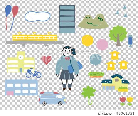 融入街景插圖素材的女高中生套裝 融入街景插圖素材的女高中生套裝 95061331