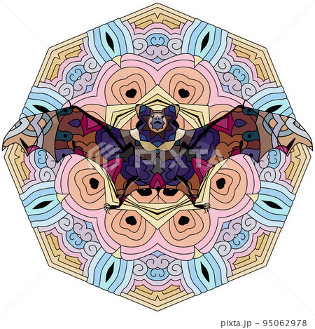 Silhouette of a flying bat. in the style of abstract hand drawing. 95062978