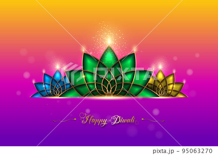 Happy Diwali Festival of Lights India Celebration colorful template. Graphic banner design of Indian Lotus Diya Oil Lamps, Modern Design in vibrant colors. Vector art style, gradient color background Happy Diwali Festival of Lights India Celebration colorful template. Graphic banner design of Indian Lotus Diya Oil Lamps, Modern Design in vibrant colors. Vector art style, gradient color background 95063270