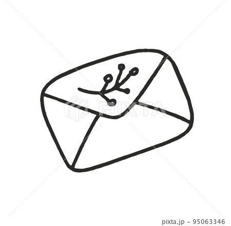 Envelope with holly branch vector illustration doodle isolated on white background Concept of Christmas and Santa 95063346