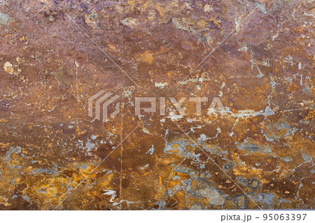 Distressed overlay texture of the rusted peeled metal. Grunge rough background 95063397