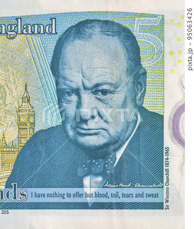 British five pounds banknote closeup British five pounds banknote closeup 95063426