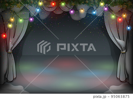 Snowy Theater Stage with Christmas Lights 95063875