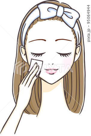 化粧水を肌につける若く美しい女性のイラスト 95064944