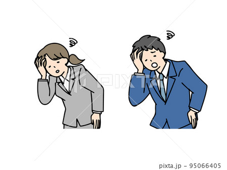 がっかりして落ち込んでいるスーツの男女セット　シンプルな線の人物イラスト 95066405