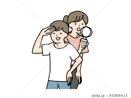 周りを見渡し、良い情報を探す男女　シンプルな線の人物イラスト 95066415