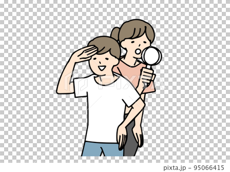 周りを見渡し、良い情報を探す男女　シンプルな線の人物イラスト 95066415