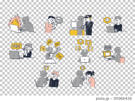 Illustration set about crime, slander and fake news on the Internet 95066426