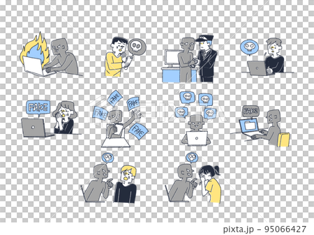 Illustration set about crime, slander and fake news on the Internet 95066427