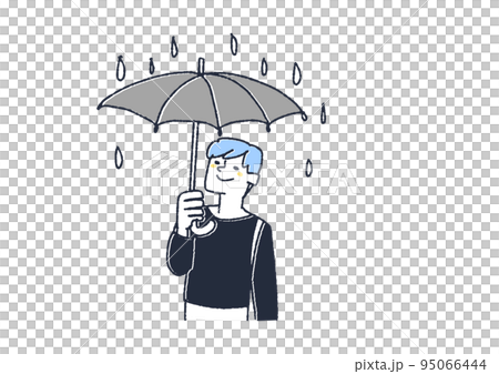 一個在雨天指著雨傘的人漫畫手繪人物矢量、線條畫和顏色 95066444