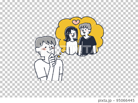 一個男人夢想與夢中的女人約會 可笑的手繪字符矢量、線條畫和顏色 95066445