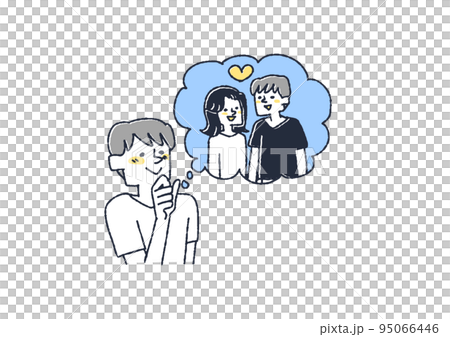 A man dreaming of a date with the woman of his dreams Comical hand-drawn character vector, line drawing and color A man dreaming of a date with the woman of his dreams Comical hand-drawn character vector, line drawing and color 95066446