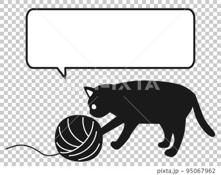 Illustration of a cat playing with woolen balloons, black and white version Illustration of a cat playing with woolen balloons, black and white version 95067962