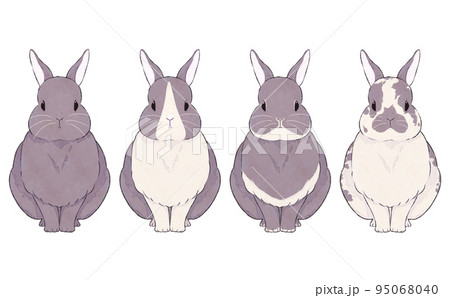 いろいろな模様の灰色うさぎのイラストセットのイラスト素材 [95068040