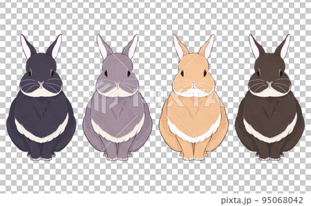 いろいろな毛色のうさぎのイラストセット 95068042