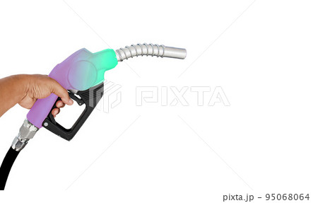 Oil dispenser handle, green color that separates from the background white background. Fuel system distributor, energy technology Oil dispenser handle, green color that separates from the background white background. Fuel system distributor, energy technology 95068064