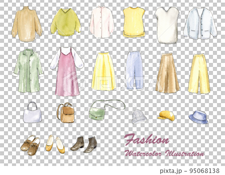 Women's fashion hand-painted watercolor illustration set transparent background Women's fashion hand-painted watercolor illustration set transparent background 95068138