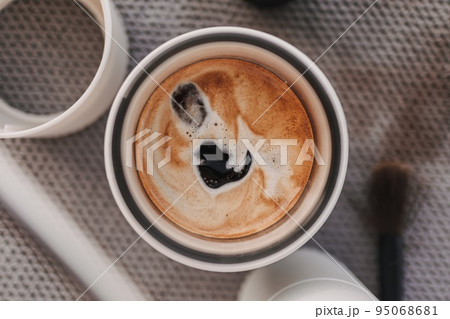 Top view of coffee crema from french press coffee. Top view of coffee crema from french press coffee. 95068681