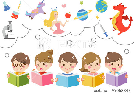 読書で空想を膨らませる子供たち 95068848